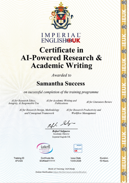 Imperial English UK Certificate Sample